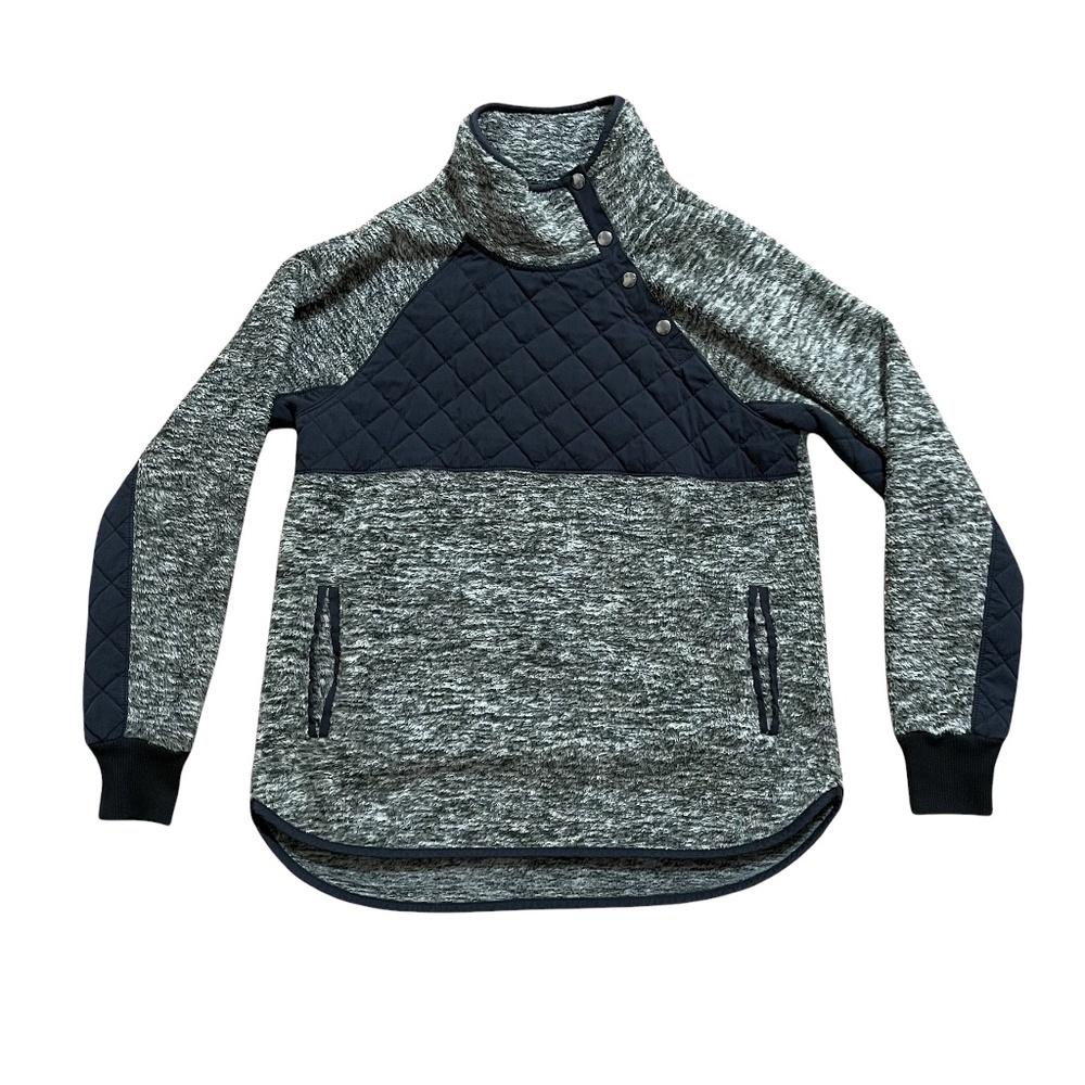 Abercrombie & Fitch Womens Button Down Sweater Fleece Medium Gray Black Quilted
